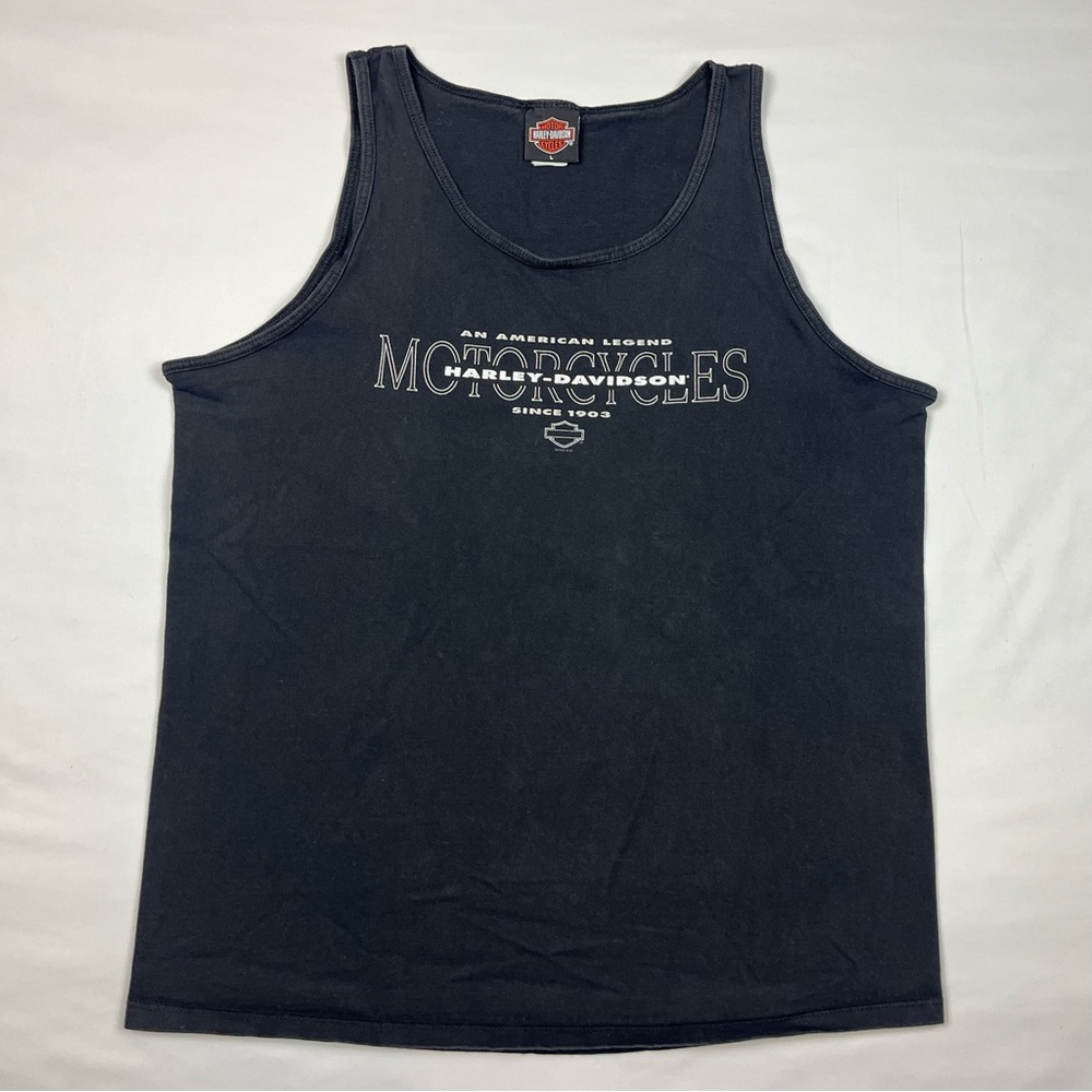 Vtg Harley Davidson Mens Tank Top Shirt Sz Large Y2K Double Sided Black Biker A8